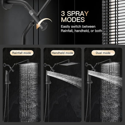All Metal 12" Shower Head with Handheld, Built-in Power Jet Mode | Luxurious, Square, Rain Shower Heads with Spray Combo Set, High Pressure, Dual, Rainfall, with Extension Arm, Matte Black