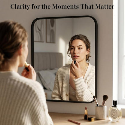 2-Pack 24x30 Inch Matte Black Rounded Rectangle Vanity Mirrors | Double Vanity or Two Bathrooms, Pair or Separate Use, Iron Frame, Layered Shadow Box Look, Two-Way Mount