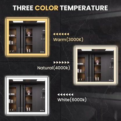 LOAAO 40"X38" LED Bathroom Mirror Black Framed | Anti-Fog, Dimmable, Memory Function, Tempered Glass, Lighted Vanity Mirror for Wall