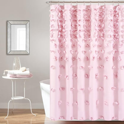 Lush Decor Riley Shower Curtain, 72" W x 72" L", Ivory - Bathroom Curtain - Coquette Decor - Bow Shower Curtains - Cottage Core - Fabric Shower Curtains