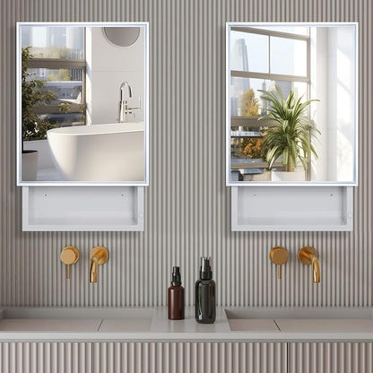 16x26 Bathroom Mirror with Storage,Recessed & Surface Mount Medicine Cabinet,Bathroom Cabinet with Mirror,Wall Mounted Mirror Cabinet for Bathroom, Modern Sleek Design