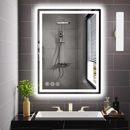 32" x 24" LED Bathroom Mirror with Lights, Memory Vanity Mirror | Anti-Fog, 3 Color Modes, Dimmable, Front Lit, Memory Function, Tempered Glass, Lighted Bathroom Mirror for Wall