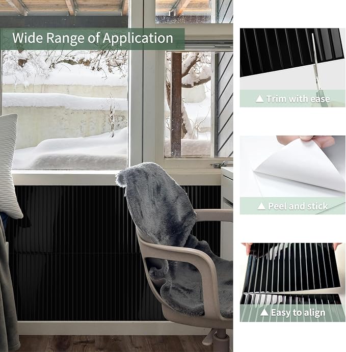 10-Sheet Upgraded Thick Peel and Stick Kitchen Backsplash Tiles | Waterproof Premium Self-Adhesive Wall Tile Stick on Backsplash for Kitchen,Bathroom and Fireplace(Black,12"×12")