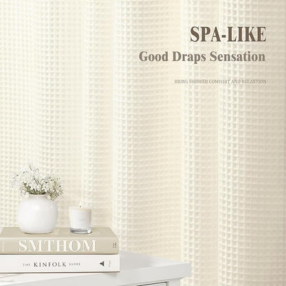 Waffle Weave Shower Curtain - Ivory Cotton Fabric Texture Heavyweight Shower Curtains for Bathroom,Washable,72Wx72L