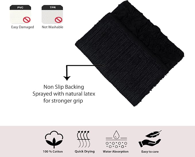 Home Weavers Bell Flower Collection 100% Cotton Tufted Bath Rugs, Extra Soft and Absorbent Bath Rugs, Non-Slip Bath Mats, Machine Washable, Bath Mats for Bathroom Floor, 24"x40" Rectangle, Black