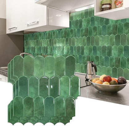 Vamos Tile Thicker Peel and Stick Backsplash Tile,Green,10-Sheet | Self Adhesive Vinyl Wall Tiles with Green Grout, Stick on Backsplash for Kitchen, Bathroom,RV,Laundry,11.1''x12''