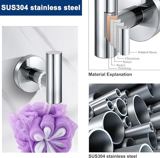 5 Pieces Bathroom Hardware Accessories Set Polished Chrome, 24Inch RoundTowel Racks Set for Bathroom, SUS304 Stainless Steel Towel Bar Set, Toilet Paper Holder with Shelf Wall Mounted