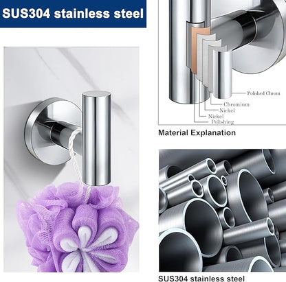 5 Pieces Bathroom Hardware Accessories Set Polished Chrome, 24Inch RoundTowel Racks Set for Bathroom, SUS304 Stainless Steel Towel Bar Set, Toilet Paper Holder with Shelf Wall Mounted