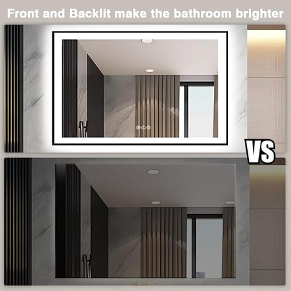 EchosLife 51x32 LED Bathroom Mirror - Black Framed | Black Frame, Front and Backlit, Anti-Fog, Stepless Dimmable, 3 Colors, Memory, Tempered Glass, UL Listed, Horizontal/Vertical