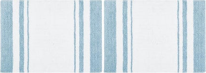 Madison Park Reversible Spa Rug 100%-Cotton Striped Ultra Soft Water Fast Bath Non-Slip Absorbent Quick Dry Mats for Tub, Shower Room, and Bathroom, 20"x30", Blue (MP72-6210) (Pack of 2)