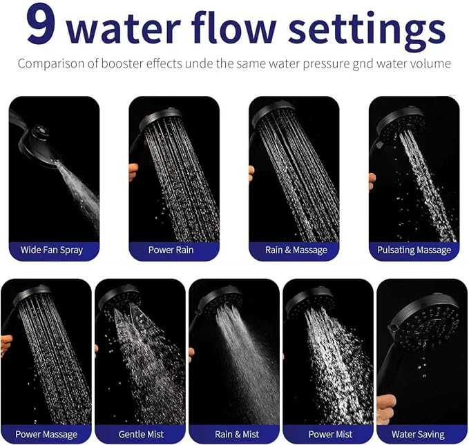 Filtered Shower Head with Handheld, Magnetic Adjustable, Matte black | High Pressure 9 Spray Modes, Hard Water Softener 10-Stage Filtration, Anti-Clog Nozzles, 60-Inch Long Hose