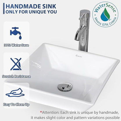 eclife 72" Modern Bathroom Vanity Sink Combo Freestanding Cabinet with Small Side Cabinet, White Square Ceramic Vessel Sink, Water Save Faucet, Drain (Black+A07)