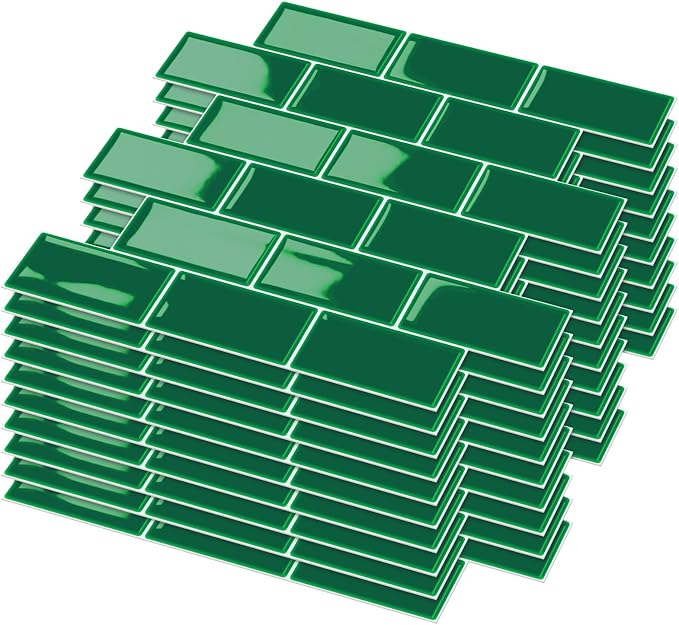 Joysticky 10-Sheet Peel and Stick Backsplash, 12" * 12" Laser Crystal Texture Stick on Tiles Backsplash for Kitchen & Bathroom，Thicker Design Peel and Stick Wall Tiles (Green)