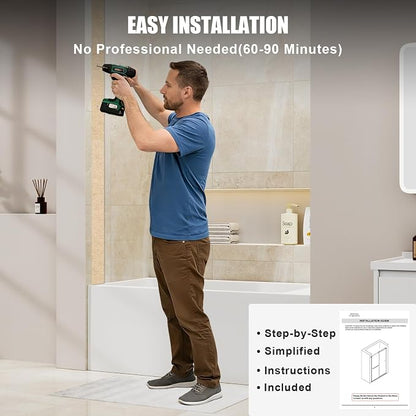 Frameless Sliding Bathtub Shower Door 60" W x 60" H, 1/4" (6mm) Clear Tempered Glass Tub Shower Door, Double Sliding Glass Shower Door with Full Stainless Steel Hardware, Matte Black