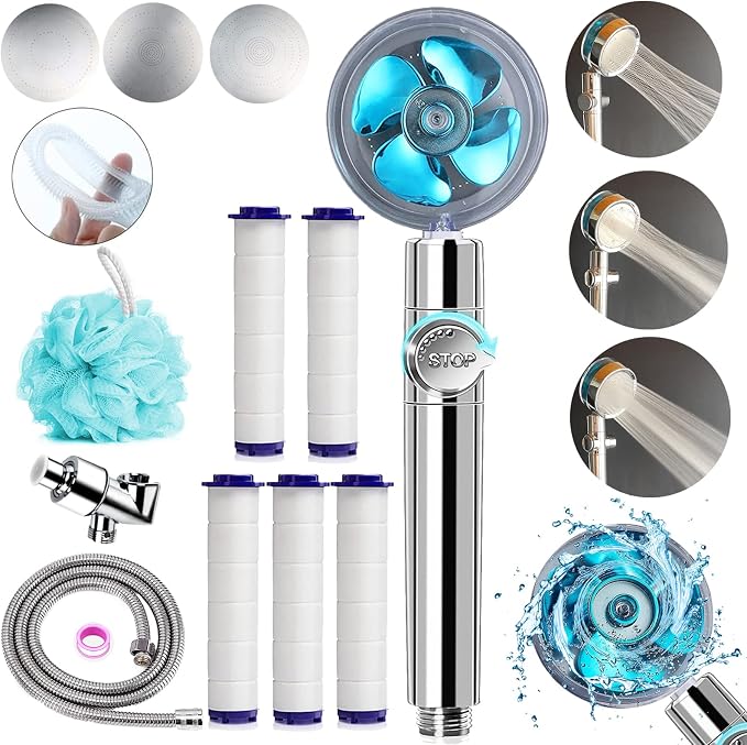 Upgraded High Pressure Vortex Propeller Handheld Shower Head Kit with Spare Accessories, 3 Spray Panels for Multiple Shower Modes