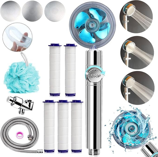 Upgraded High Pressure Vortex Propeller Handheld Shower Head Kit with Spare Accessories, 3 Spray Panels for Multiple Shower Modes