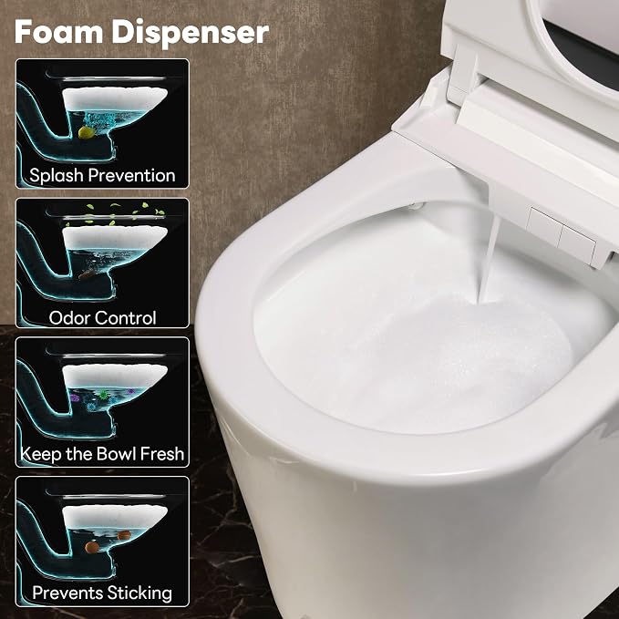 CANEST Smart Toilet with Ultra-Micro Bubble Wash, Foam Dispenser(FC-002PRO) | 0.1s Instant Warm Water, 1000g MAP Flush, Full-Area Seat Sensor, Auto Temp Control, Auto Open/Close,Foot Sensor,Deodorization