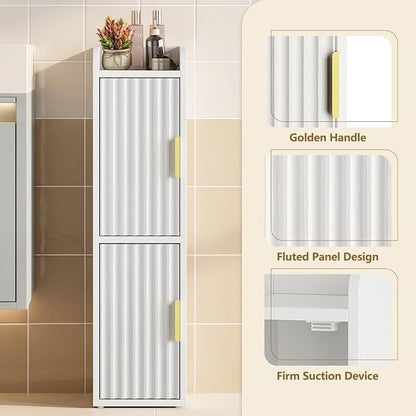 Yoobure Small Bathroom Storage Cabinet - Corner Floor Cabinet with 2 Doors & Adjustable Shelves, Narrow Slim Toilet Paper Cabinets, Skinny Bathroom Organizer for Small Space, 7.9" D x 7.9" W, White