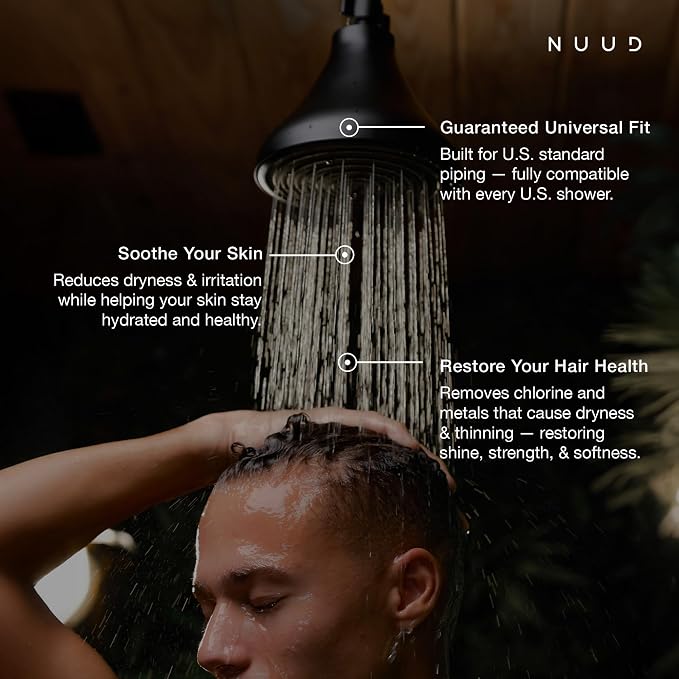 NUUD Filtered Shower Head | Removes Chlorine for Healthier Hair & Skin | Removes Chlorine & Heavy Metals for a Healthier Scalp, Skin & Hair | High Pressure Shower Head Filter - Polished Nickel