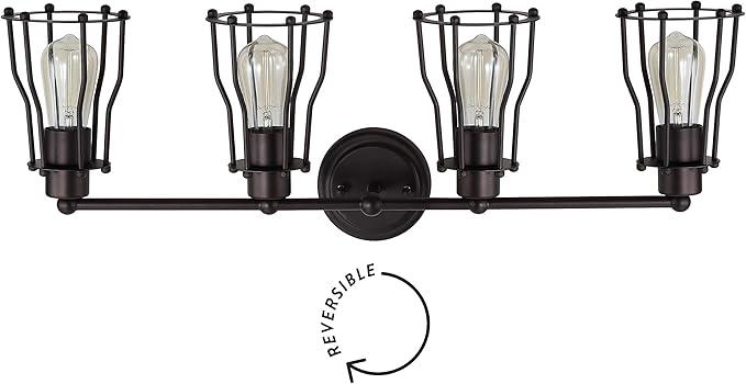 JONATHAN Y 29.5" Oil Rubbed Bronze Modern Industrial Metal Vanity Light, Bathroom Sconce for Mirror, Reversible 4-Light Wall Lamp with Metal Cage Shade for Hallway, LED Bulb Included (JYL7422A)