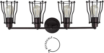 JONATHAN Y 29.5" Oil Rubbed Bronze Modern Industrial Metal Vanity Light, Bathroom Sconce for Mirror, Reversible 4-Light Wall Lamp with Metal Cage Shade for Hallway, LED Bulb Included (JYL7422A)
