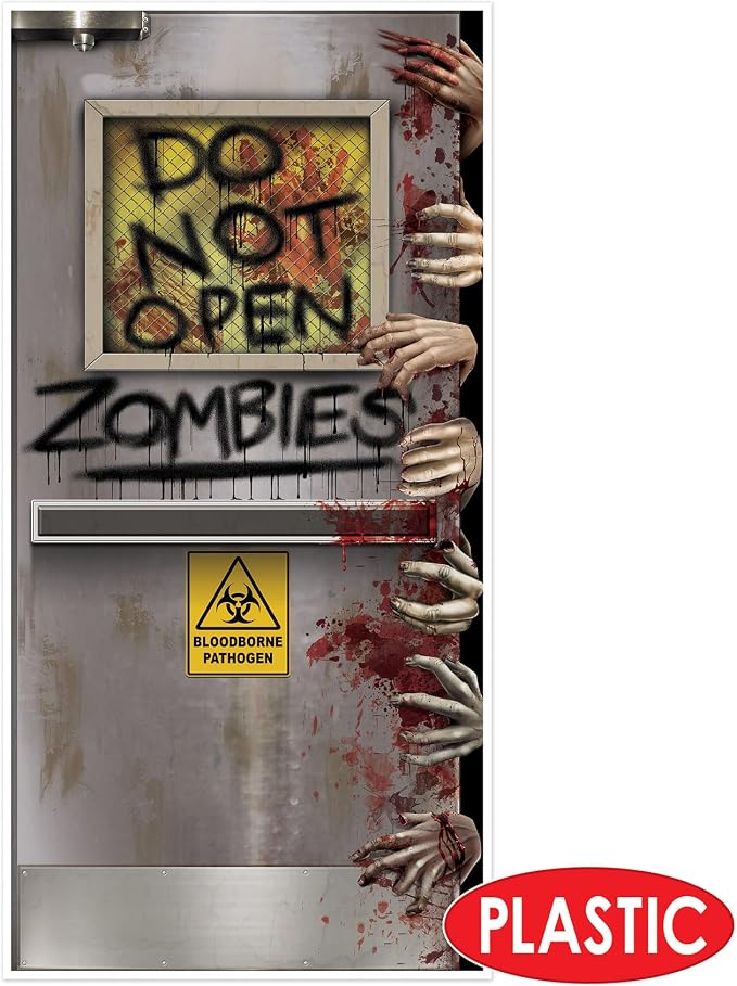 Beistle Zombie Lab Door Covers, 5’ x 30”, 2 Pieces – Plastic for Indoor & Outdoor Use – Easily Display – Halloween Decorations, Horror Front Door Cover, Scary Haunted Decor