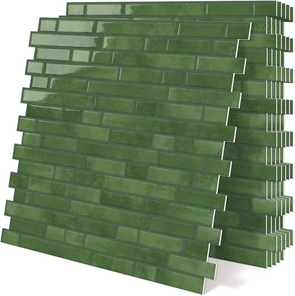 Peel and Stick Backsplash 3D Self Adhesive Wall Tile Green 10 Sheet | Thick,Sticky,Vinyl,12"x12",Marble,for Kitchen,Bathroom
