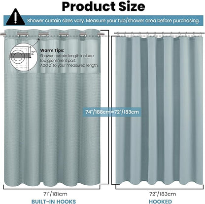 SORTTO No Hook Shower Curtain with Snap in Liner Set Waffle Shower Curtain for Bathroom Hotel Style Fabric Waterproof Inner Liner，71" W x 74" H, Fog Blue