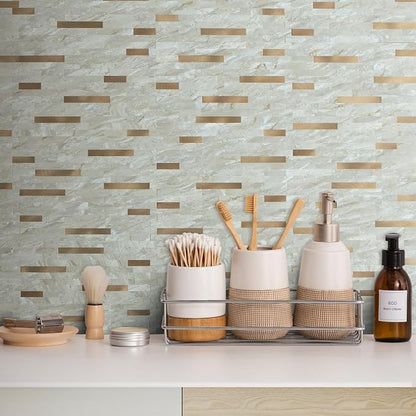 AULIGET 20 Sheets Faux Stone Peel and Stick Backsplash, Light Brown Marble Look PVC Wall Tiles Stick on Backsplash for Kitchen