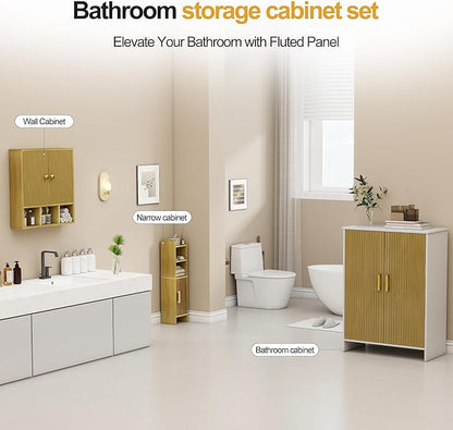 Bathroom Wall Cabinet,Wooden Medicine Cabinet with Fluted Doors Over The Toilet Storage Cabinet with Adjustable Shelf for Bathroom,Wood