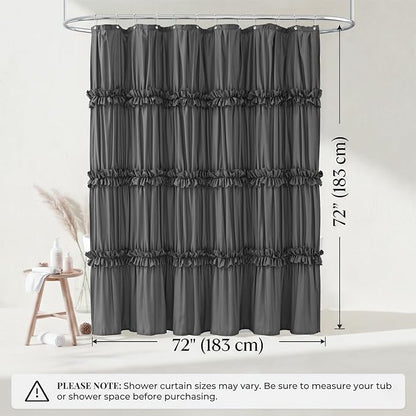 LIPA Boho Rustic Grey Ruffle Shower Curtain 72x72 Inches | Farmhouse Shower Curtains for Bathroom,Water‑Resistant Fabric Shower Curtain,Bohemian Bathroom Decor