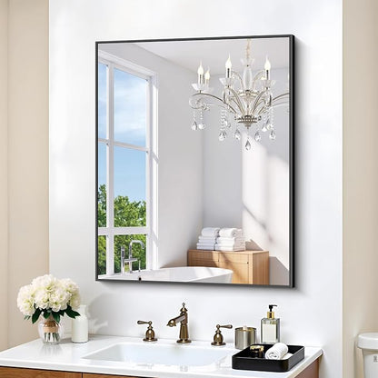 KOCUUY Black Mirror, 24x30 Inch Rectangle Bathroom Mirror for Over Sink, HD Tempered Glass, Anti-Rust Frame, Modern Design for Bathroom, Bedroom, Living Room, Entryway, Hang Horizontal/Vertical