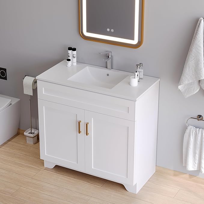 Bathroom Vanity, 36 Inch Bathroom Vanity with Sink, Freestanding Vanity with Sink and 2 Soft Closing Doors, Modern Bathroom Sink Cabinet (Paint, White, 36")