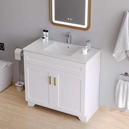 Bathroom Vanity, 36 Inch Bathroom Vanity with Sink, Freestanding Vanity with Sink and 2 Soft Closing Doors, Modern Bathroom Sink Cabinet (Paint, White, 36")