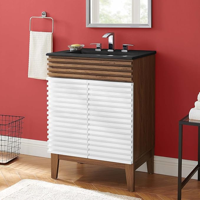 Modway Render 24" Bathroom Vanity with Sink in White Walnut Black