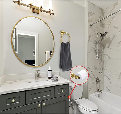 Gold Toilet Paper Holder, Towel Ring Set 2 Pieces Hand Towel Holder for Bathroom Hardware Accessories Set SUS304 Stainless Steel Sturdy Wall Mount Bathroom Holder…