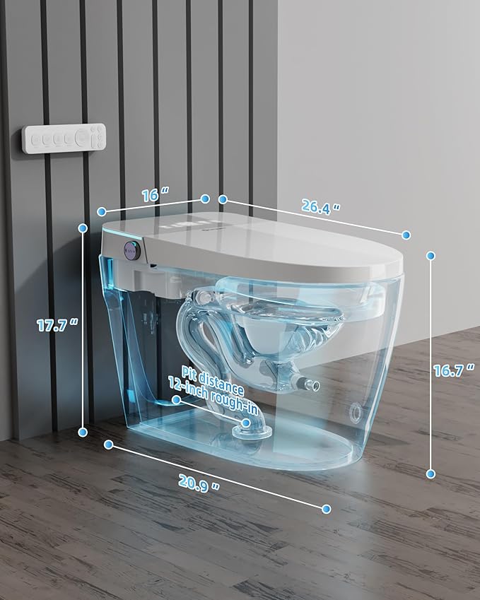 Smart Toilet with Bidet Built In, One Piece Elongated Tankless Japanese Toilet, Auto Open and Close Lid, Adjustable Temperature, Self-Cleaning Nozzle, LED Fahrenheit Display, Foot Kick Button