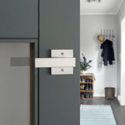 Kwikset Singapore Interior Passage Door Handle, Lever For Closet and Hallway Doors, Reversible Non-Locking Handle Lever, Satin Nickel, with Microban Protection