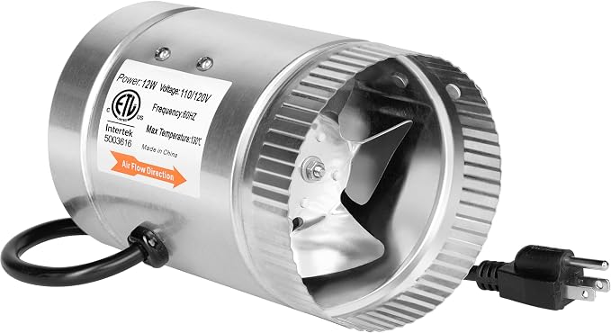 iPower 4 Inch Inline Duct Fan 100 CFM Booster Exhaust Fan with Low Noise for HVAC Ventilation in Attic, Bathroom, Basemen and Kitchen, 5.5' Grounded Power Cord Included, Silver