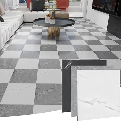 Peel and Stick Floor Tile 10-Pack 12 x 12 inch,Self-adhesive Waterproof Vinyl Flooring Plank for Bathroom,Kitchen, Dining Room, Bedrooms, Cover 10 Sq. Ft Grey & White Marble (5 Tiles per Color)