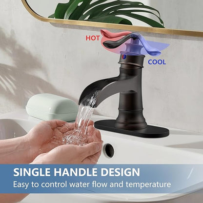Waterfall Bathroom Faucet Oil Rubbed Bronze Sink with Pop Up Drain Stopper Faucets Single Hole Rustic Vanity Farmhouse Overflow One Handle Bath Black Commercial Assembly by Homevacious