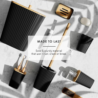 Clara Clark Bathroom Set - Black Bathroom Accessories Set, 6PC Bathroom Accessory Set, Bathroom Sets with Toilet Brush, Trash Can & Soap Dispenser