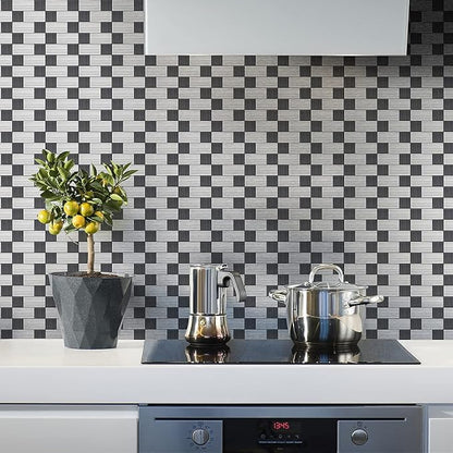 Art3d 10-Pack Metal Peel and Stick Backsplash Tile, Silver Aluminium | 12" x 12", Stainless Steel, Self Adhesive, Anti-Corrosion, Waterproof, Lightweight, Ideal for Kitchens, Bathrooms