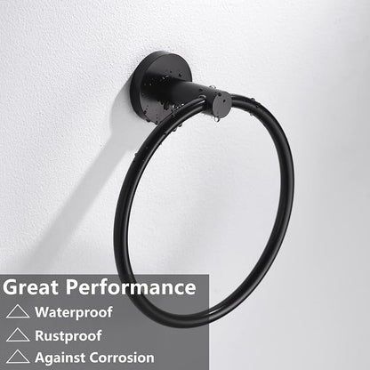 Matte Black Toilet Paper Holder and Hand Towel Holder, 2 Pieces Bathroom Hardware Accessories Set, SUS304 Stainless Steel Sturdy Wall Mount Toilet Paper Roll Holder and Towel Rack, Black