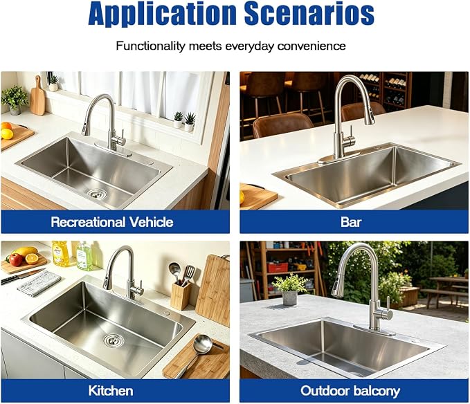 Friho 30x18 Inch Drop In Kitchen Sink, Top Mount Silver SUS304 Stainless Steel Single Bowl, 18 Gauge Handmade Sink
