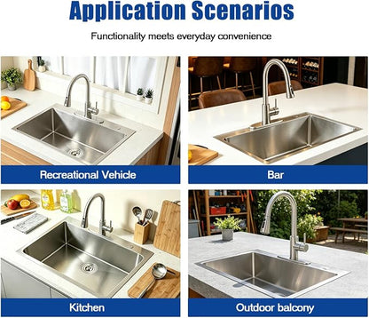 Friho 30x18 Inch Drop In Kitchen Sink, Top Mount Silver SUS304 Stainless Steel Single Bowl, 18 Gauge Handmade Sink