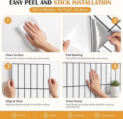 JOLOV 10 Pack Peel and Stick Backsplash Tiles, Waterproof 3D Stickers | Thicker self-adhesive 3D tile stickers for kitchen and bathroom walls; removable, waterproof and easy to install.