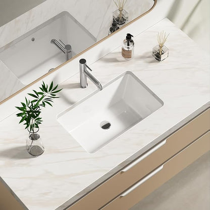 Enbol 18.6x11.2 Inch Undermount Bathroom Sink White Ceramic Durable Scratch Resistant Easy Clean with Overflow - ECU1811