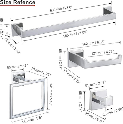 4-Piece Bathroom Hardware Set Chrome Bath Towel Bar Holder Sets Wall Mounted Stainless Steel Bathroom Accessory Kit, Polished Chrome 23.6 Inch