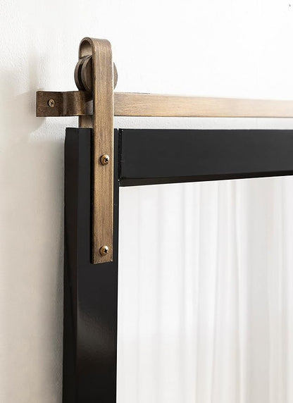 Kate and Laurel Skylan Modern Decorative Wood Framed Wall Mirror; 24 x 31; Black and Gold; Barn Door Hanging Mirror for Bathroom or Living Room